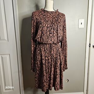 Boden Easy Yoke Long Sleeve Dress - Black and Orange Floral 12L